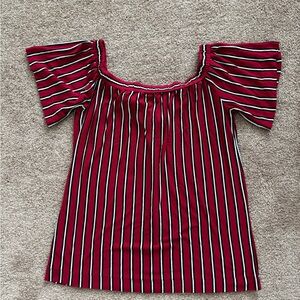 LOFT Red and Black Striped Blouse